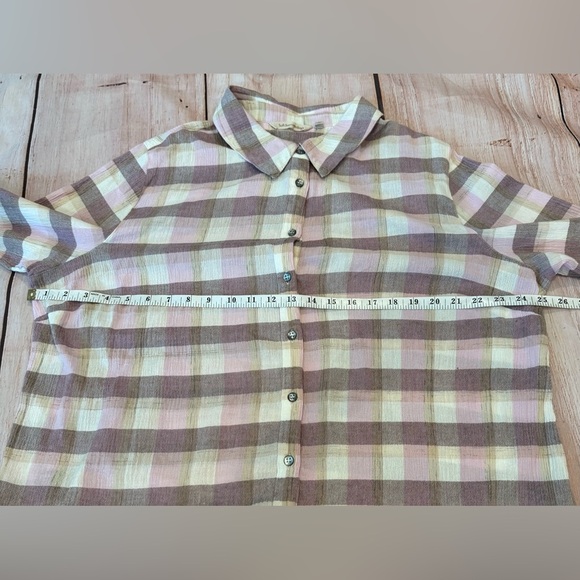 Soft Surroundings Carreaux Shirt Womens Sz 1X Multi Plaid Cotton Top Back Tie - Picture 5 of 7